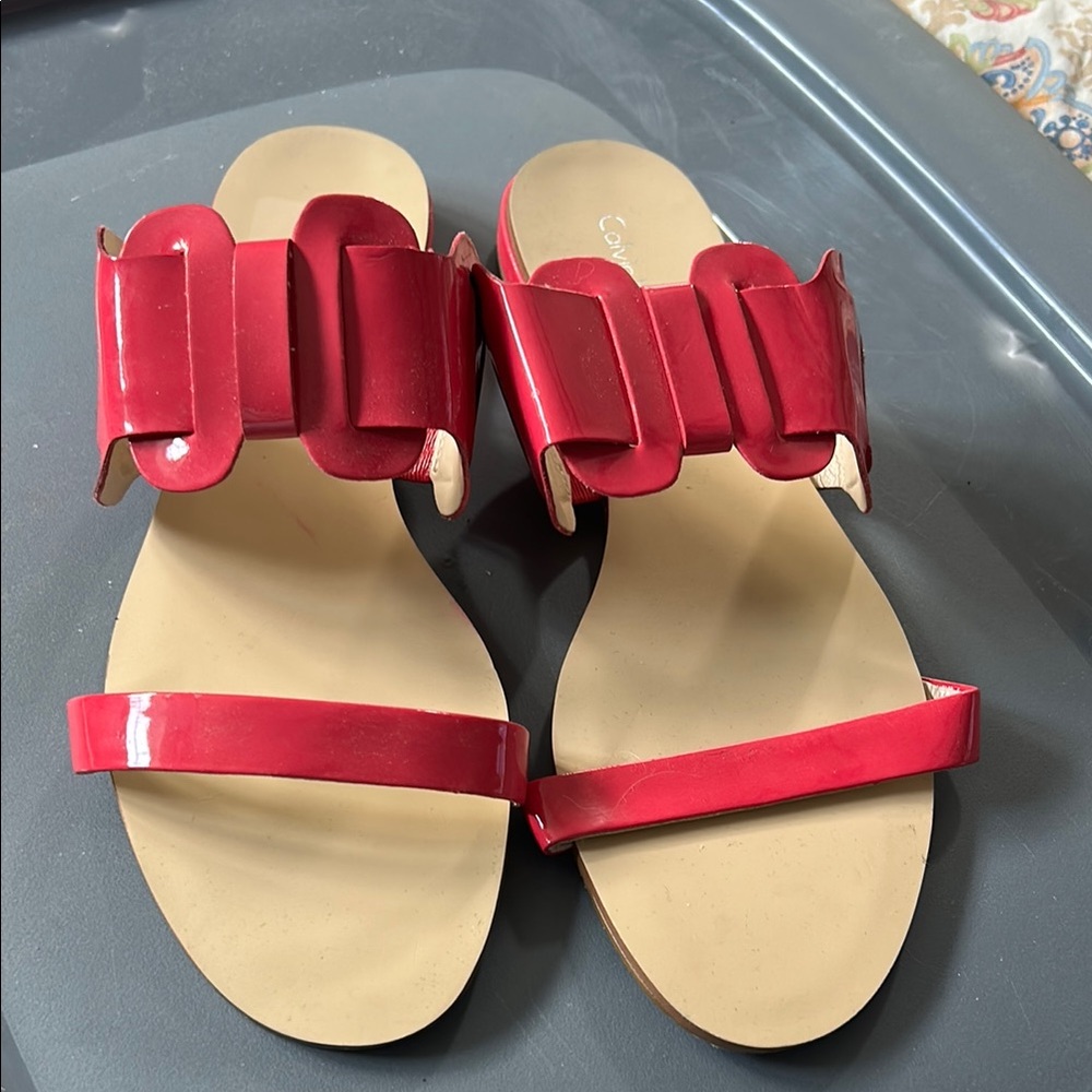 NEW PRICE!  NWOT  Calvin Klein Fuschia/Hot Pink Sandals with Geometric Straps
